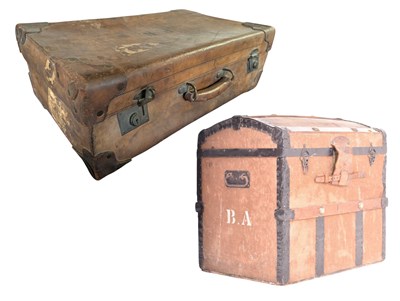 Lot 323 - GEORGE PERRY OF DUBLIN & INSALL OF BRISTOL - TRAVEL TRUNK AND A LEATHER SUITCASE