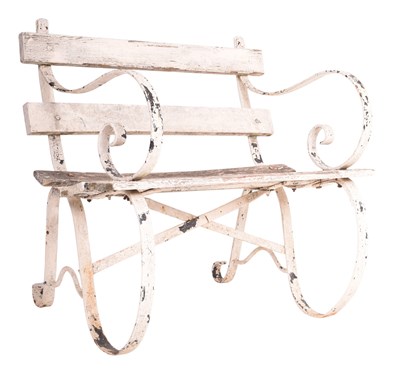 Lot 486 - LATE 19TH CENTURY WROUGHT IRON GARDEN BENCH / SEAT