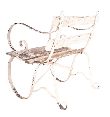 Lot 486 - LATE 19TH CENTURY WROUGHT IRON GARDEN BENCH / SEAT