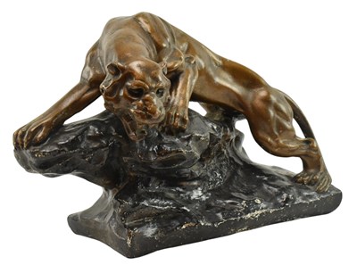 Lot 44 - LARGE 20TH CENTURY ART DECO PLASTER WORKED TIGER SCULPTURE