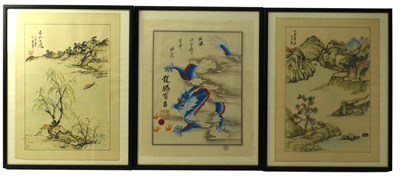 Lot 160 - THREE 20TH CENTURY CHINESE INK & COLOUR PAINTINGS 墨彩画一组三副