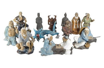 Lot 27 - SIX CHINESE MUDMEN WITH TERRACOTTA WARRIORS & OTHER FIGURES