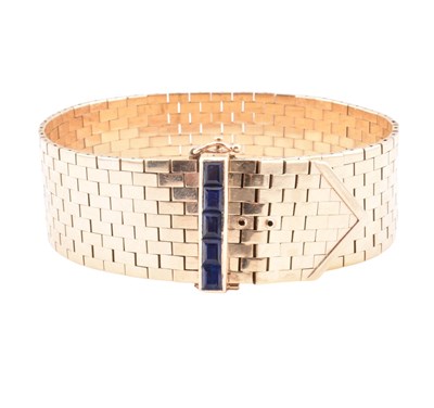 Lot 71 - HALLMARKED 9CT GOLD & SAPPHIRE ART DECO STYLE BELT BRACELET