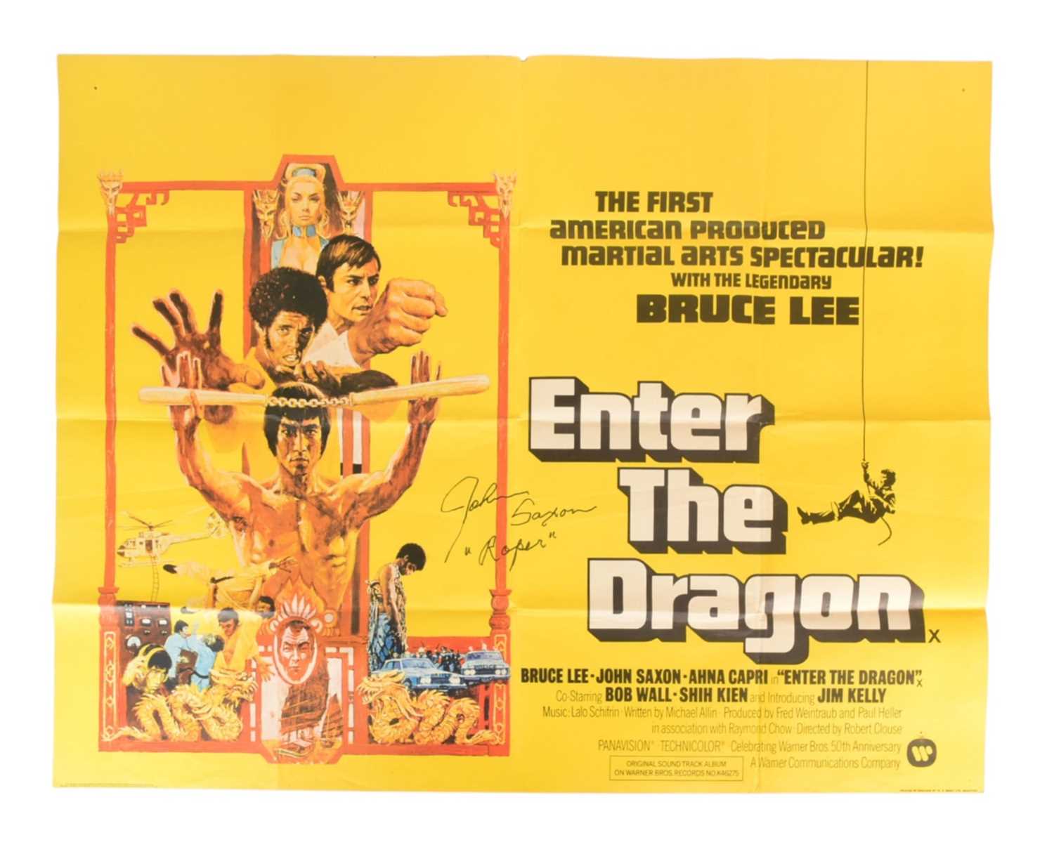 Lot 100 - ENTER THE DRAGON (1973) - ORIGINAL BRITISH QUAD SIGNED BY JOHN SAXON
