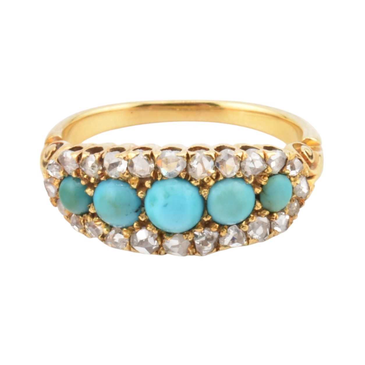 Lot 8 - VICTORIAN 18CT GOLD DIAMOND & TURQUOISE RING