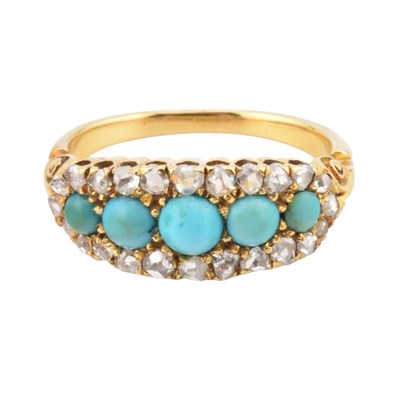Lot 8 - VICTORIAN 18CT GOLD DIAMOND & TURQUOISE RING