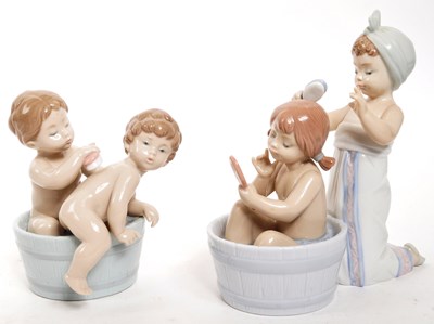 Lot 193 - TWO VINTAGE LLADRO PORCELAIN BATH TIME FIGURES