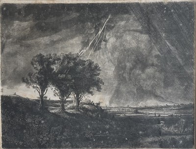 Lot 522 - WILLIAM E. BAILLIE AFTER REMBRANDT - THE THREE TREES - ETCHING ON PAPER