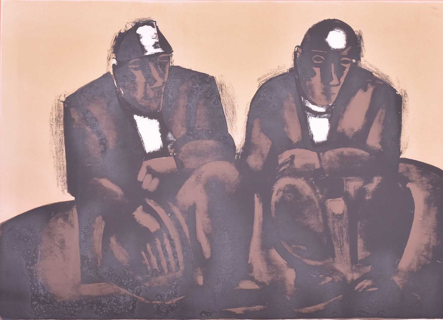 Lot 44 - JOSEF HERMAN (1911-2000) - TWO MINERS - LIMITED EDITION SIGNED LITHOGRAPH