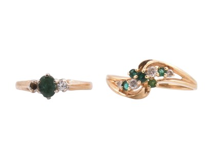 Lot 293 - TWO HALLMARKED 9CT GOLD EMERALD & DIAMND RINGS
