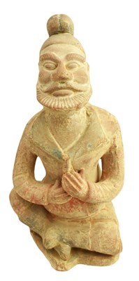 Lot 122 - CHINESE POTTERY FIGURE OF A BEARDED MAN 唐 陶胡人俑