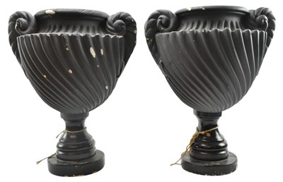 Lot 331 - PAIR OF VINTAGE MID CENTURY COMPOSITE FLUTED ROPE URNS