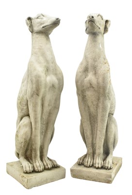Lot 62 - PAIR OF 20TH CENTURY COMPOSITE GARDEN DECORATIVE DOG FIGURES