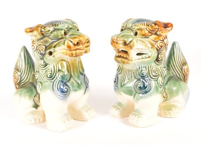 Lot 36 - MID CENTURY CIRCA 1940S PAIR OF CHINESE TEMPLE FU DOGS