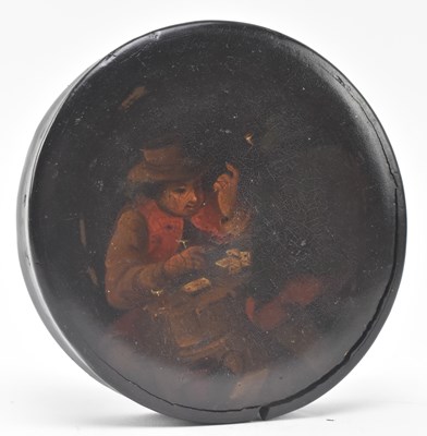 Lot 157 - 19TH CENTURY PAPIER MACHE 'CARD PLAYERS' SNUFF BOX