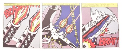 Lot 181 - AFTER ROY LICHTENSTEIN (1923-1997) - AS I OPENED FIRE - LITHOGRAPH POP ART TRIPTYCH OF THREE POSTERS