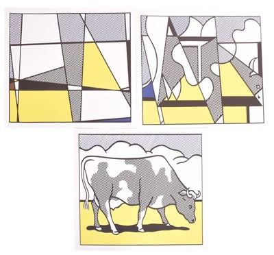 Lot 194 - AFTER ROY LICHTENSTEIN (1923-1997) - COW GOING ABSTRACT - TRIPTYCH OF THREE LITHOGRAPH POSTERS