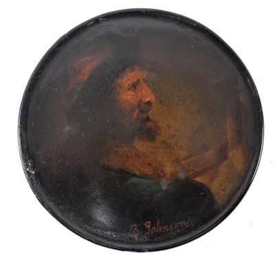 Lot 134 - 19TH CENTURY PAPIER MACHE PAINTED A PORTRAIT OF A MAN, BY B JOHNSON