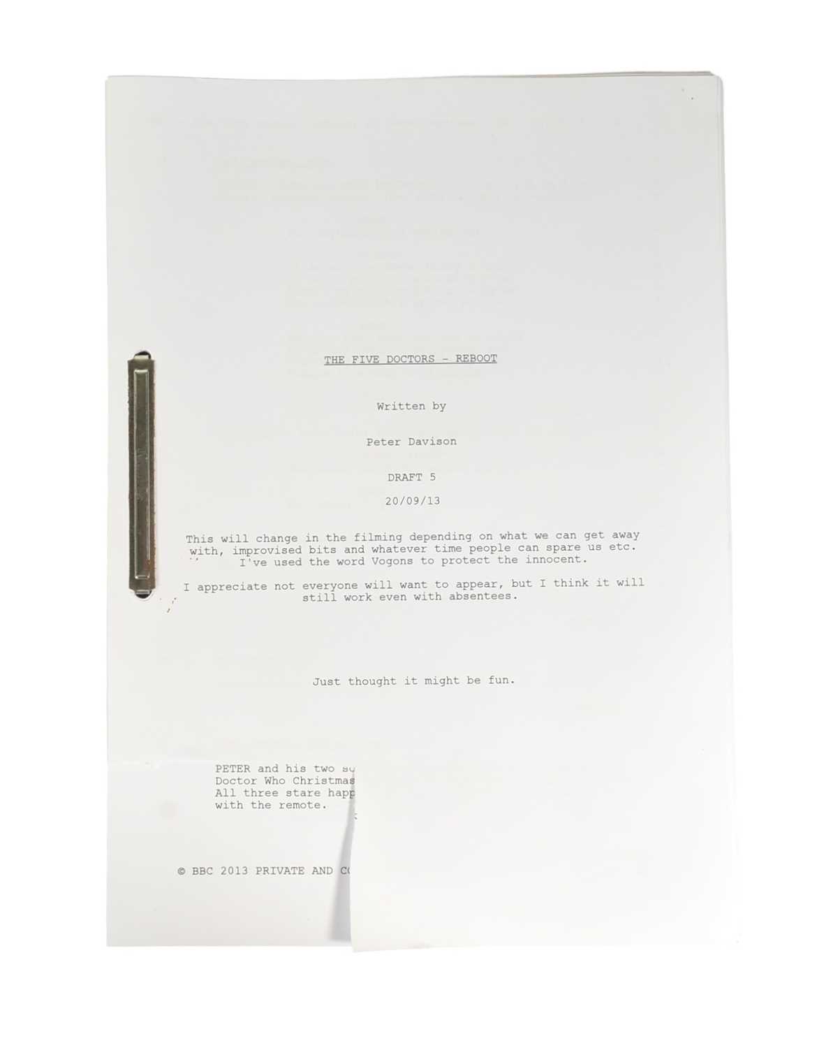 Lot 192 - DOCTOR WHO - THE FIVE(ISH) DOCTORS REBOOT (2013) - ORIGINAL PRODUCTION ITEMS