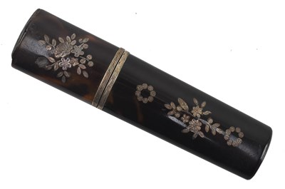 Lot 186 - GEORGE III TORTOISESHELL PIQUE INLAID BODKIN ETUI CASE