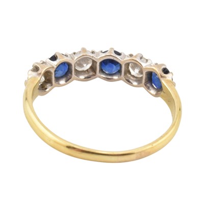 Lot 66 - HALLMARKED 18CT GOLD SAPPHIRE & DIAMOND FIVE STONE RING