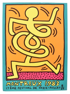 Lot 332 - KEITH HARING - MONTEUX 1983 GREEN SCREEN PRINT IN COLOUR POSTER