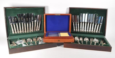 Lot 247 - THREE 20TH CENTURY WOODEN CASED CUTLERY SETS