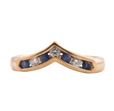 Lot 319 - HALLMARKED 9CT GOLD SAPPHIRE & DIAMOND WISHBONE RING
