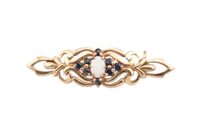 Lot 325 - HALLMARKED 9CT GOLD OPAL & SAPPHIRE BROOCH PIN