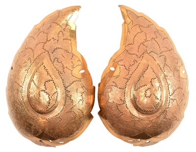 Lot 508 - PAIR OF MOROCCAN VINTAGE PIERCED COPPERED METAL WALL LIGHTS