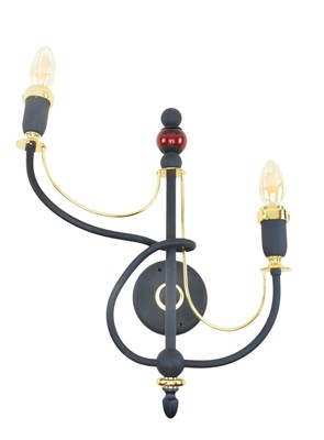 Lot 348 - ITALIAN LATE 20TH CENTURY BLUE METAL & GILT TWO ARM WALL LIGHT