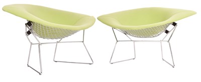Lot 128 - HARRY BERTOIA FOR KNOLL - DIAMOND - PAIR OF GREEN UPHOLSTERED CHAIRS