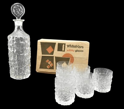 Lot 232 - WHITEFRIARS - FLINT BARK EFFECT DECANTER & GLASSES