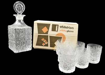 Lot 231 - WHITEFRIARS - FLINT BARK EFFECT DECANTER & GLASSES