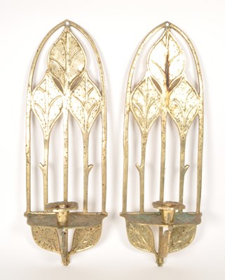 Lot 259 - 20TH CENTURY BRASS ART NOUVEAU STYLE SCONCES