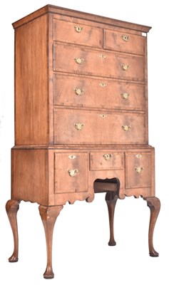 Lot 339 - GEORGE III CROSS-BANDED FLAME MAHOGANY CHEST ON STAND TALLBOY