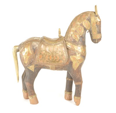 Lot 262 - EARLY 20TH CENTURY INDIAN WOODEN BRASS AND COPPER HORSE FIGURE