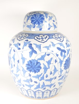 Lot 66 - 20TH CENTURY LARGE CHINESE POTTERY BLUE AND WHITE GINGER JAR