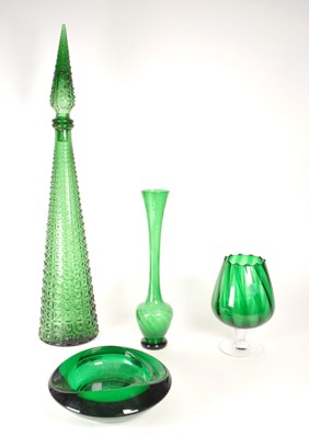 Lot 68 - MID CENTURY EMPOLI GENIE BOTTLE & OTHER STUDIO GLASS