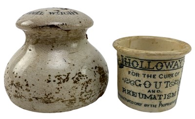 Lot 149 - 19TH CENTURY HOLLOWAY'S OINTMENT POT AND IMPERIAL WEIGHT