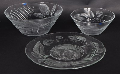 Lot 75 - NUUTAJARVI - THREE 1970S FINNISH PEONY PATTERNED GLASS DISHES