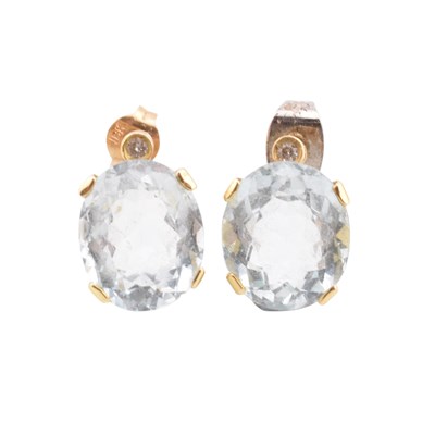 Lot 331 - PAIR OF 18CT GOLD AQUAMARINE & DIAMOND EARRINGS