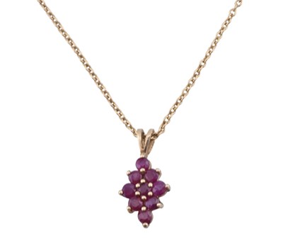 Lot 365 - HALLMARKED 9CT GOLD & RUBY PENDANT NECKLACE AF