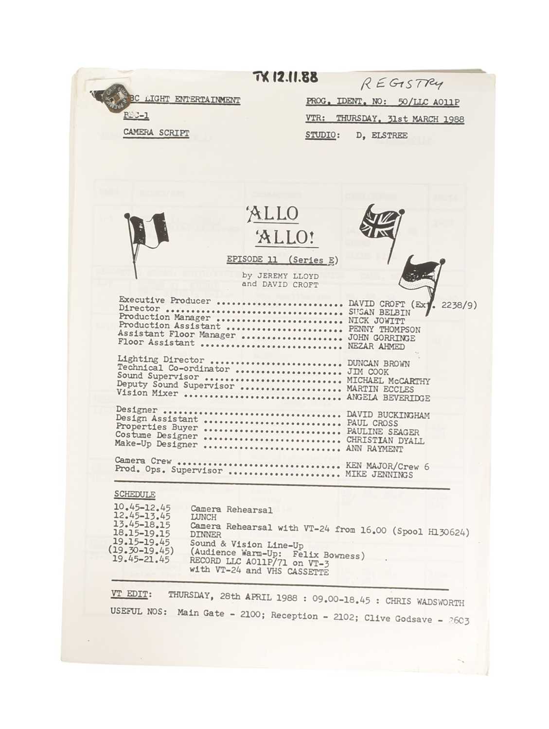 Lot 73 - 'ALLO 'ALLO! (BBC SITCOM) - ORIGINAL PRODUCTION SCRIPT