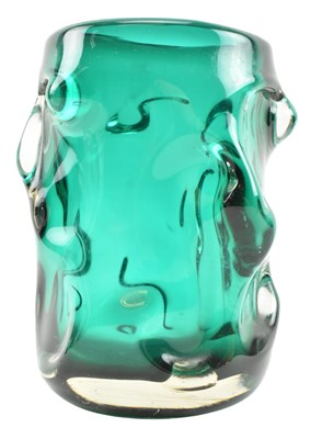 Lot 244 - WHITEFRIARS - KNOBBLY VASE IN EMERALD - MID CENTURY 1960S GLASS VASE