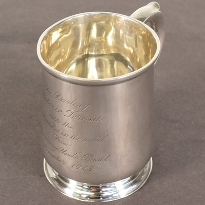 Lot 129 - VALERIE LEON'S COLLECTION - HALLMARKED SILVER CHRISTENING MUG & AUTOGRAPH