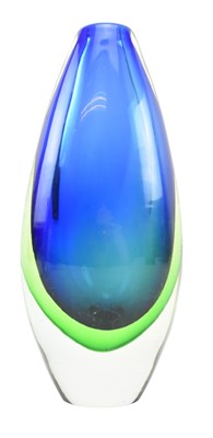 Lot 274 - FLAVIO POLI - MID CENTURY MURANO SOMMERSO GLASS VASE IN BLUE & GREEN