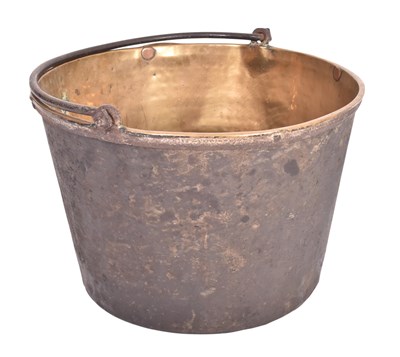 Lot 75 - LARGE VICTORIAN BRASS LINED COPPER BUCKET CAULDRON