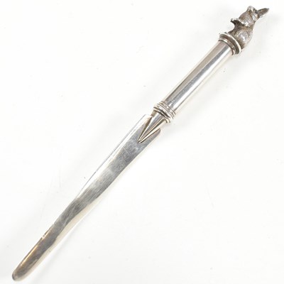 Lot 165 - LONDON HALLMARKED SILVER LETTER OPENER WITH RABBIT FINIAL HANDLE