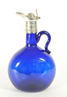 Lot 92 - VICTORIAN LATE 19TH CENTURY BRISTOL BLUE FLAGON DECANTER
